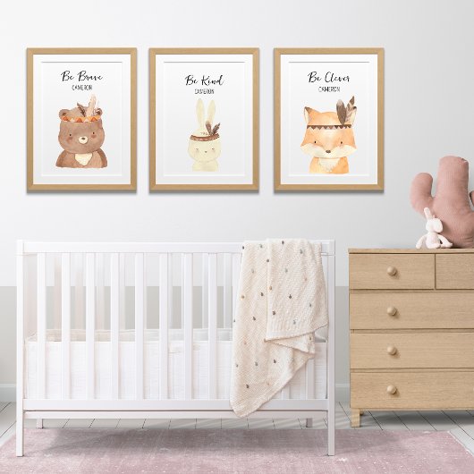 Boho Woodland Animals Gepersonaliseerde Baby kweke Muurkunst Sets