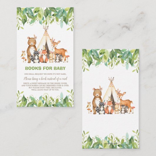 Boho Woodland Animals Green Forest Breng een boek Informatiekaartje (Voorkant / Achterkant)