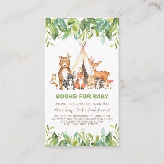 Boho Woodland Animals Green Forest Breng een boek Informatiekaartje (Voorkant)