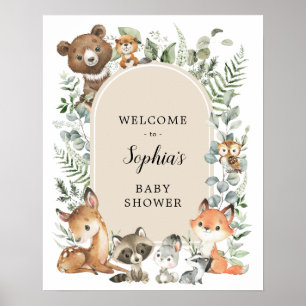 Boho Woodland Animals Greenery Baby shower Welkom Poster