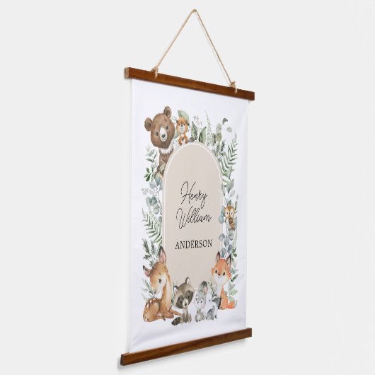 Boho Woodland Animals Greenery Neutral Nursery Hangend Wandkleed (Gebogen)