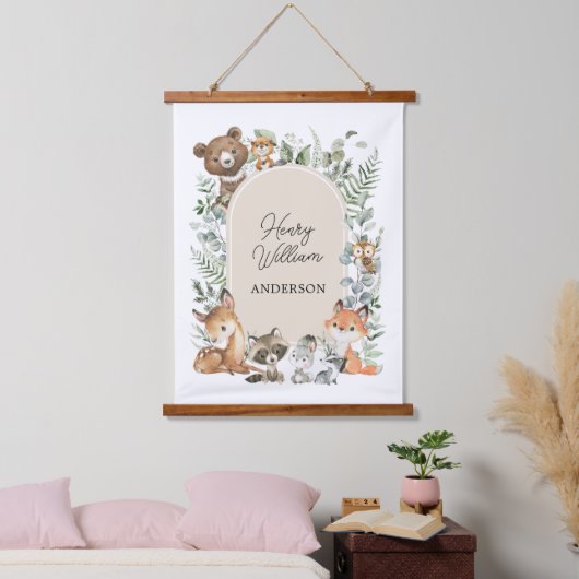 Boho Woodland Animals Greenery Neutral Nursery Hangend Wandkleed (Slaapkamer)