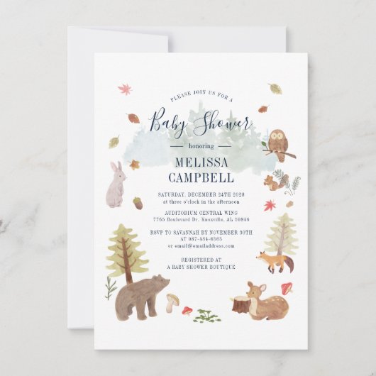 Boho Woodland Animals Herfst Baby shower Kaart (Voorkant)