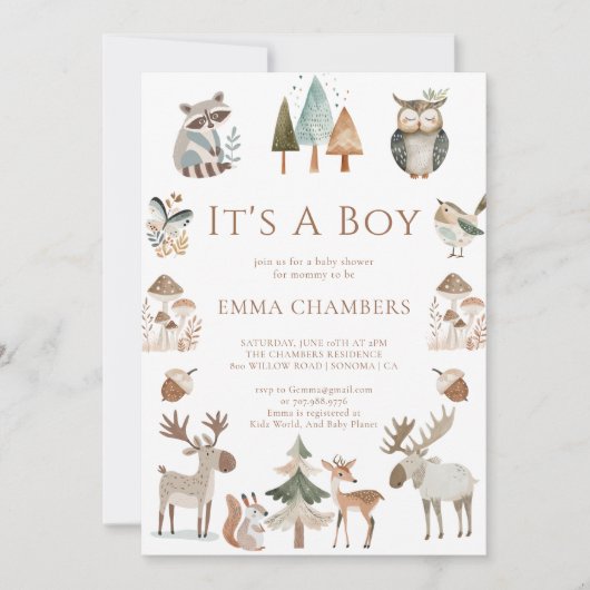 Boho Woodland Animals Het is een Baby shower Kaart (Voorkant)