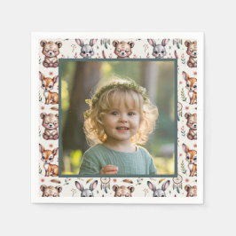 Boho Woodland Animals Kids Birthday Photo Servet