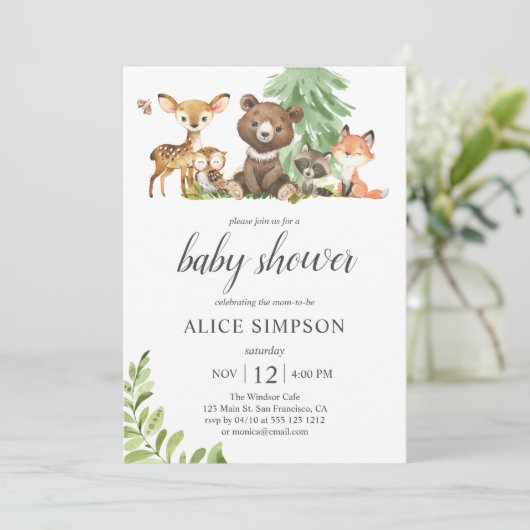Boho Woodland Animals laat Baby shower uitnodigen Kaart (Staand voorkant)