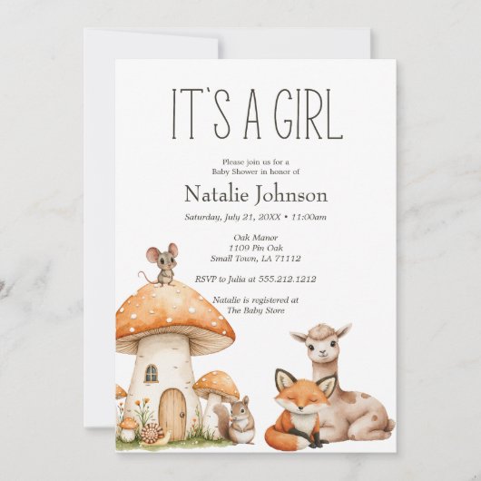 Boho Woodland Animals Meisje Baby shower Kaart (Voorkant)