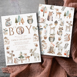 Boho Woodland Animals Oh Boy Baby shower Kaart