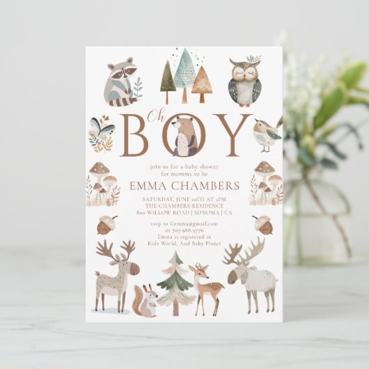 Boho Woodland Animals Oh Boy Baby shower Kaart (Staand voorkant)