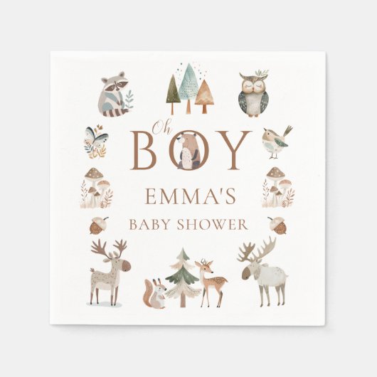 Boho Woodland Animals Oh Boy Baby shower Servet (Voorkant)