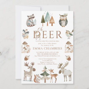 Boho Woodland Animals Oh Deer Girl Baby shower Kaart
