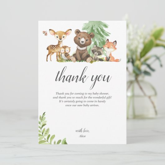 Boho Woodland Animals Rustic Baby shower Bedankkaart (Staand voorkant)