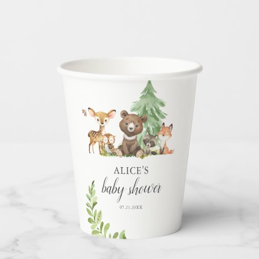 Boho Woodland Animals Rustic Baby shower Papieren Bekers (Achterkant)