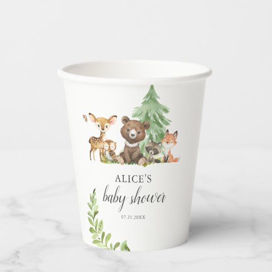 Boho Woodland Animals Rustic Baby shower Papieren Bekers (Voorkant)