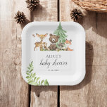 Boho Woodland Animals Rustic Baby shower Papieren Bordje<br><div class="desc">Kute kleine beboste dieren met beer,  herten,  vossen,  wasbeertjes,  uil en vlinder.</div>