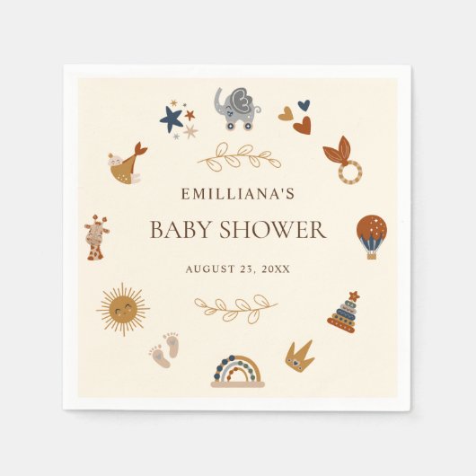 Boho Woodland Animals Schattige Baby shower Party Servet (Voorkant)