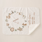 Boho Woodland Animals Script Baby Birth Stats Sherpa Deken (Voorkant (horizontaal))