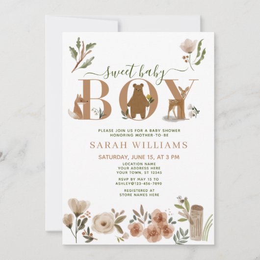 Boho Woodland Animals Sweet Baby Boy Baby shower Kaart (Voorkant)