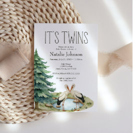 Boho Woodland Animals Twins Baby shower Kaart