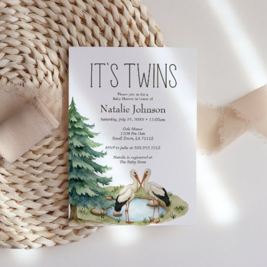 Boho Woodland Animals Twins Baby shower Kaart