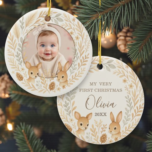 Boho Woodland Baby Eerste Kerstmis Aandenken Keramisch Ornament