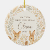 Boho Woodland Baby Eerste Kerstmis Aandenken Keramisch Ornament (Achterkant)