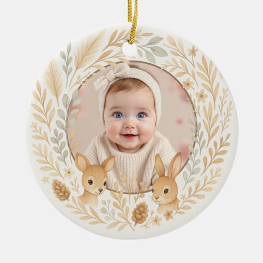 Boho Woodland Baby First Christmas Keepsake Keramisch Ornament (Voorkant)