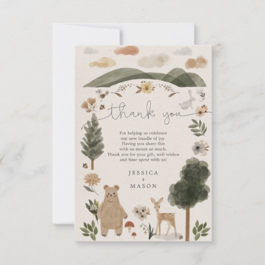 Boho Woodland Baby shower Hartelijk dank Aankondiging (Voorkant)