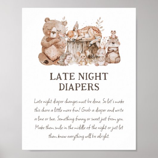 Boho Woodland Baby shower 'Late Night Diaper' Poster (Voorkant)