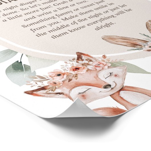 Boho Woodland Baby shower 'Late Night Diaper' Poster (Hoek)