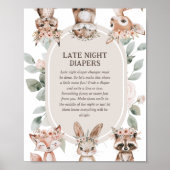 Boho Woodland Baby shower 'Late Night Diaper' Poster (Voorkant)