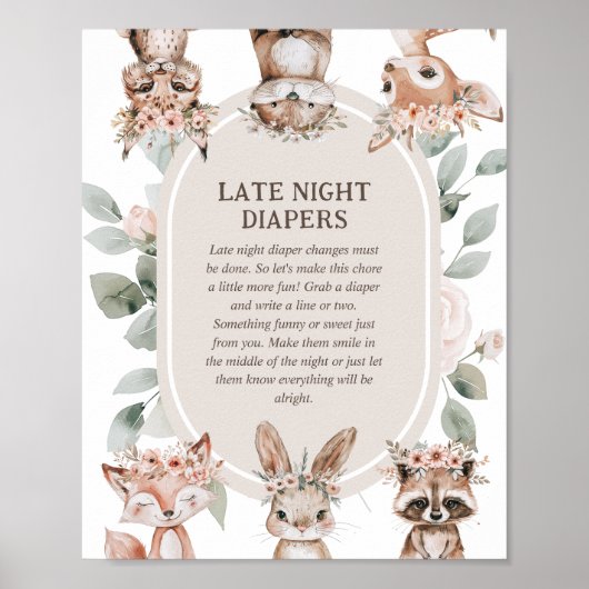Boho Woodland Baby shower 'Late Night Diaper' Poster (Voorkant)