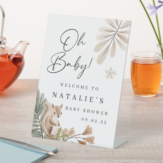 Boho Woodland Baby shower Pedestal Sign Reclamebord Met Voetstuk (Insitu)
