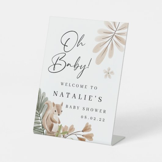 Boho Woodland Baby shower Pedestal Sign Reclamebord Met Voetstuk (Voorkant)