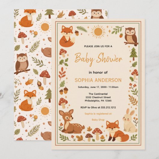 Boho Woodland Baby Shower | Rustic Forest Animals Kaart (Voorkant / Achterkant)