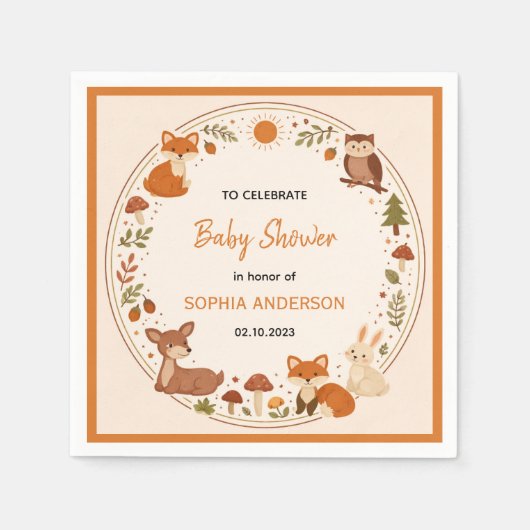 Boho Woodland Baby Shower | Rustic Forest Animals Servet (Voorkant)