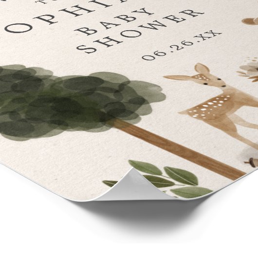 Boho Woodland Baby shower Welkomstteken Poster (Hoek)