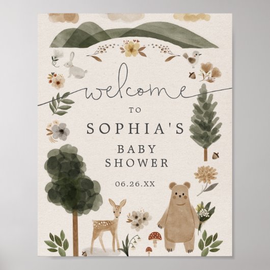 Boho Woodland Baby shower Welkomstteken Poster (Voorkant)