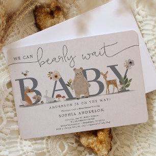Boho Woodland Bearly Wait Beer Baby shower Kaart