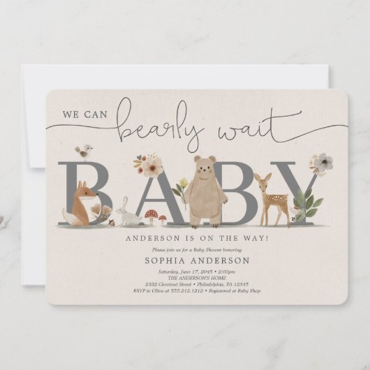 Boho Woodland Bearly Wait Beer Baby shower Kaart (Voorkant)