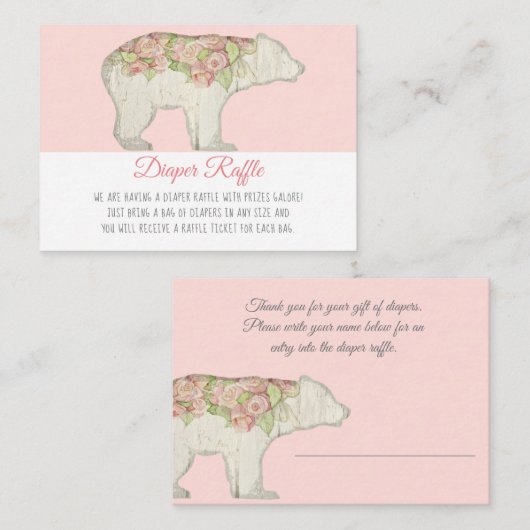 Boho Woodland Beer Baby Girl Shower Diaper Raffle Informatiekaartje (Voorkant / Achterkant)