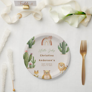 Boho Woodland Beer Lion Fox Cactus Baby shower Papieren Bordje