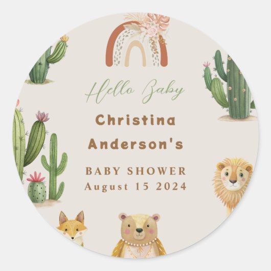 Boho Woodland Beer Lion Fox Cactus Baby shower Ronde Sticker (Voorkant)