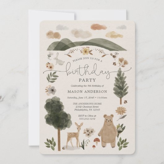 Boho Woodland Boy Verjaardagsfeest Kaart (Voorkant)