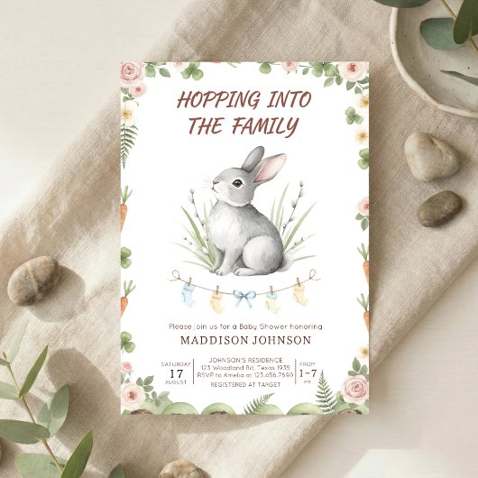 boho woodland bunny greenery baby shower kaart