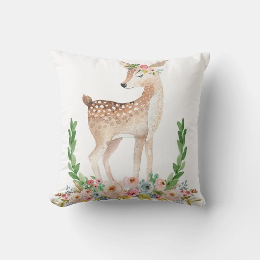 Boho Woodland Deer Baby Nursery Floral Pillow Kussen (Voorkant)