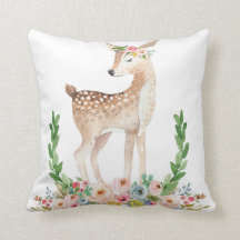 Boho Woodland Deer Baby Nursery Floral Pillow