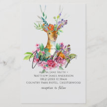 Boho Woodland Deer Floral Budget Wedding Invites