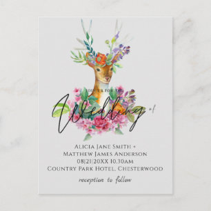 Boho Woodland Deer Floral Budget Wedding Invites Briefkaart
