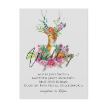 Boho Woodland Deer Floral Budget Wedding Invites